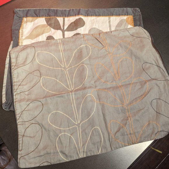 Reversible Vine Print Gray Cream Brown Sham / Throw Covers - Picture 2 of 12
